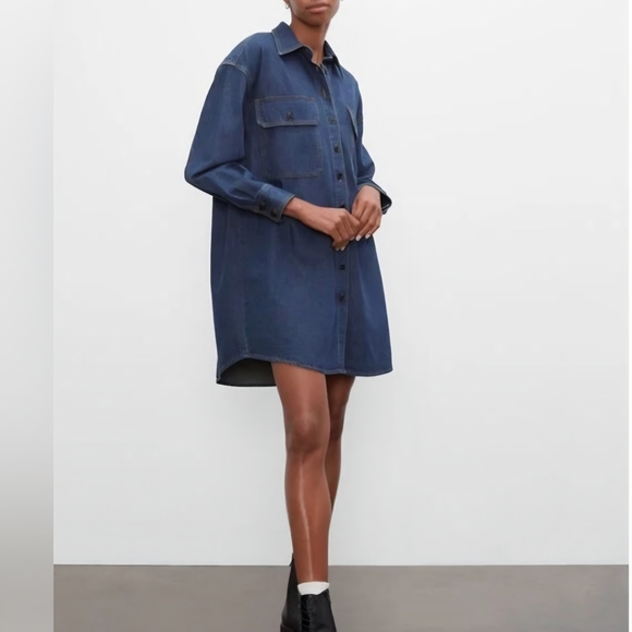 Club Monaco Dress EUC Indigo Denim Shirt Dress Jacket Oversized Sz 2 - Picture 2 of 13